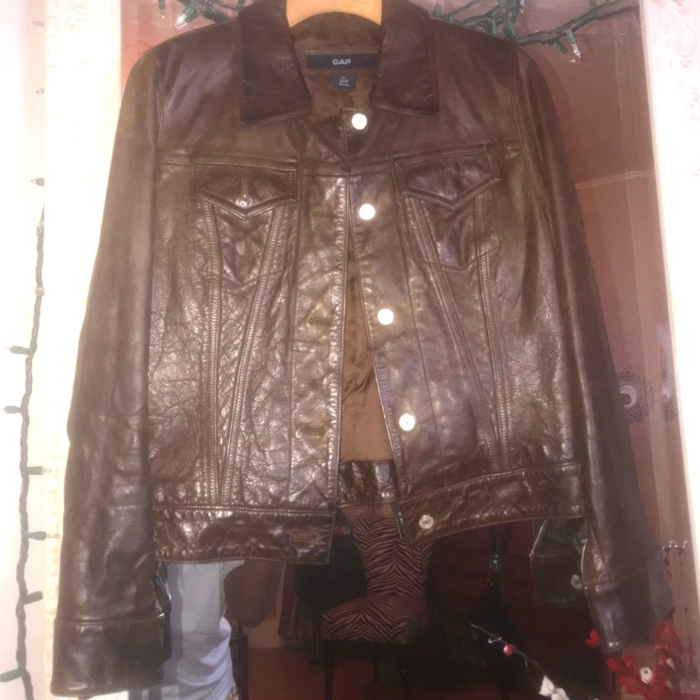 Gap leather jacket jeans jacket style